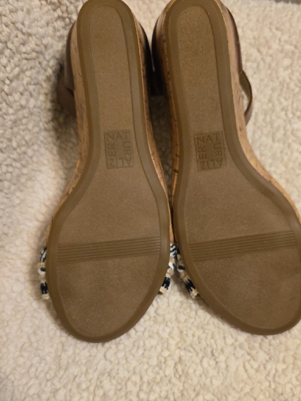 Naturalizer Cork Wedge Sandals Women's 8W Wide Brown Ankle Strap Comfort - Picture 5 of 6